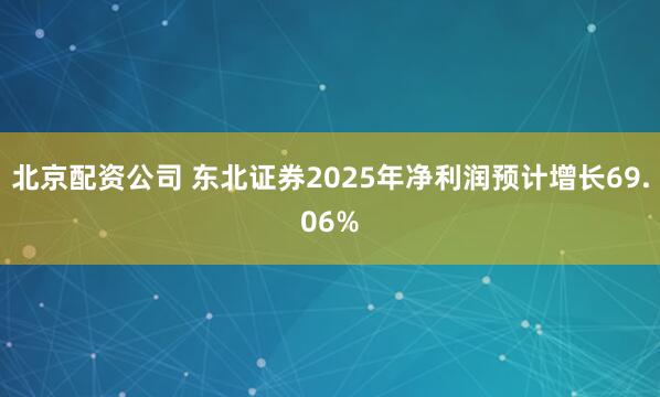 北京配资公司 东北证券2025年净利润预计增长69.06%